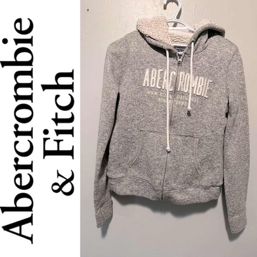 Abercrombie and Finch Heather Grey zip up hoodie with large logo size S